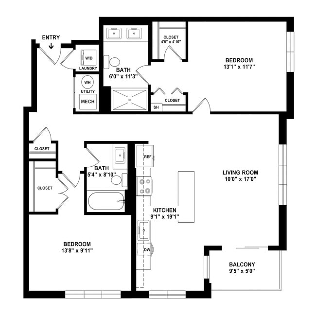 B3 Floor plan W Dimensions - Courthouse Square Apartments