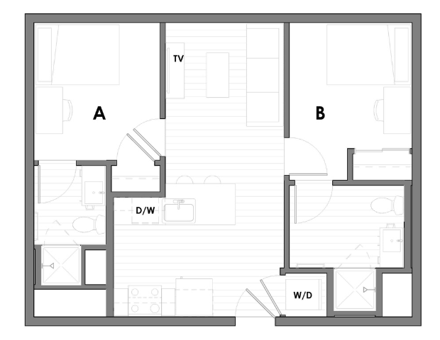 Explore this contemporary layout featuring two cozy bedrooms and a sleek open-concept living space. - Muse on Main