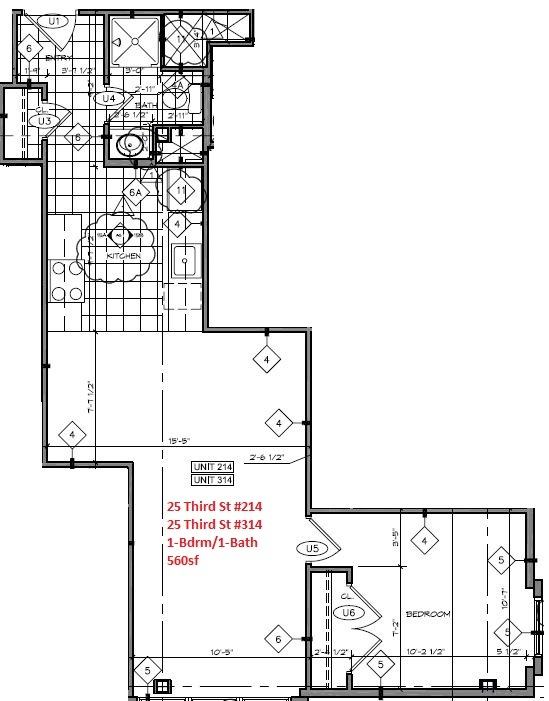 #214 & #314 - One Bedroom/One Bath - 25 Third Street Apartments