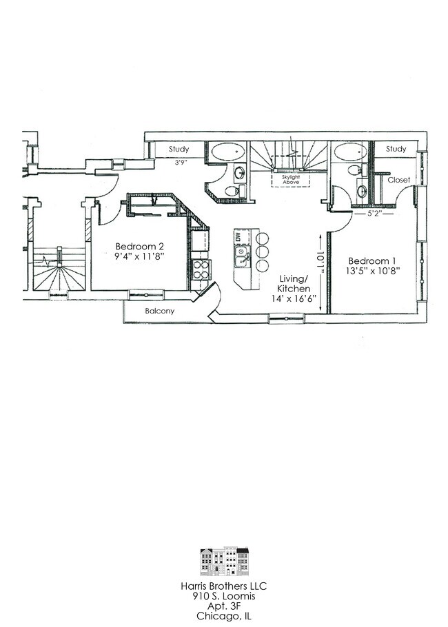 Floorplan - Apt 3F - Harris Point Chicago