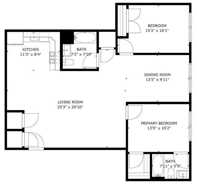 2 Bedroom 2 Bathroom Layout - 51 E Main St