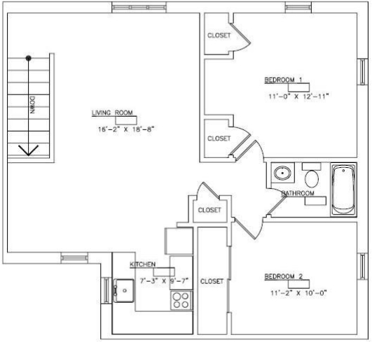 2BR/1BA - College Arms