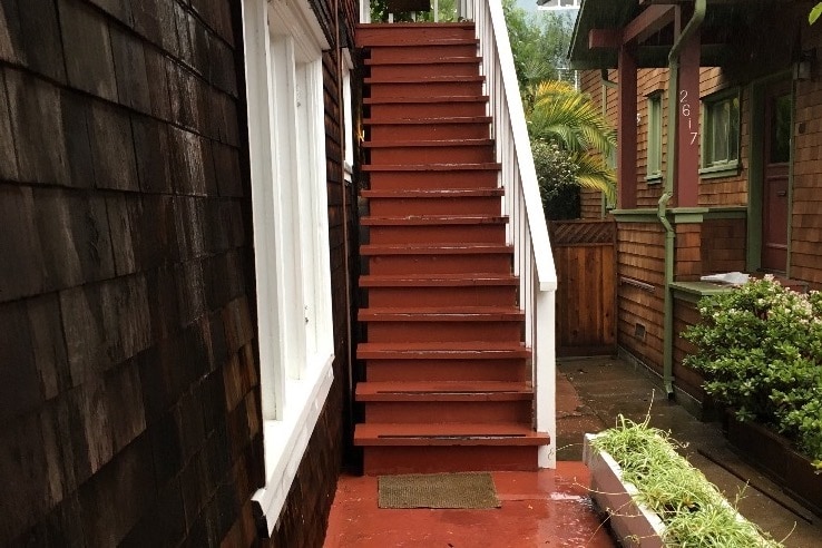 Stairway to upper from porch - 2615 Parker St