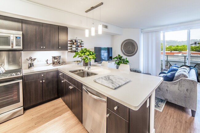 Beautifully designed contemporary kitchens with sparkling quartz counters - The Arroyo Residences