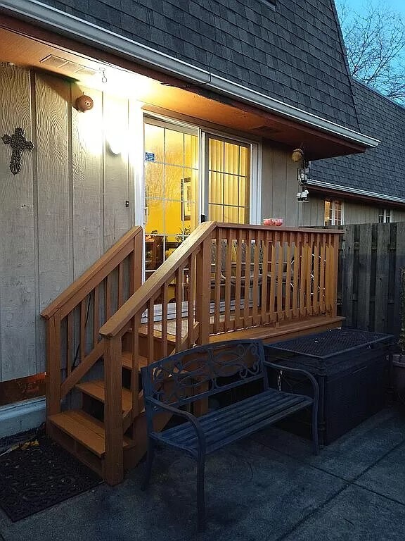 back patio with gate -walk to garage - 36 Lilac Ct