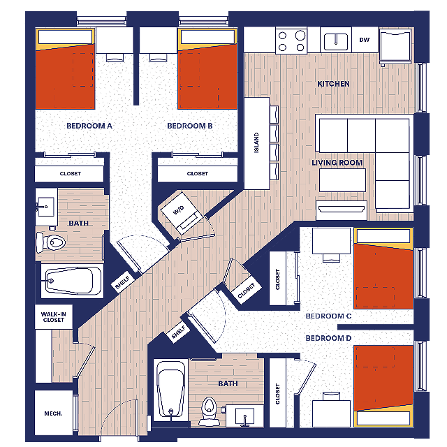 2 BEDROOM, 2 BATH DOUBLE OCCUPANCY - The York