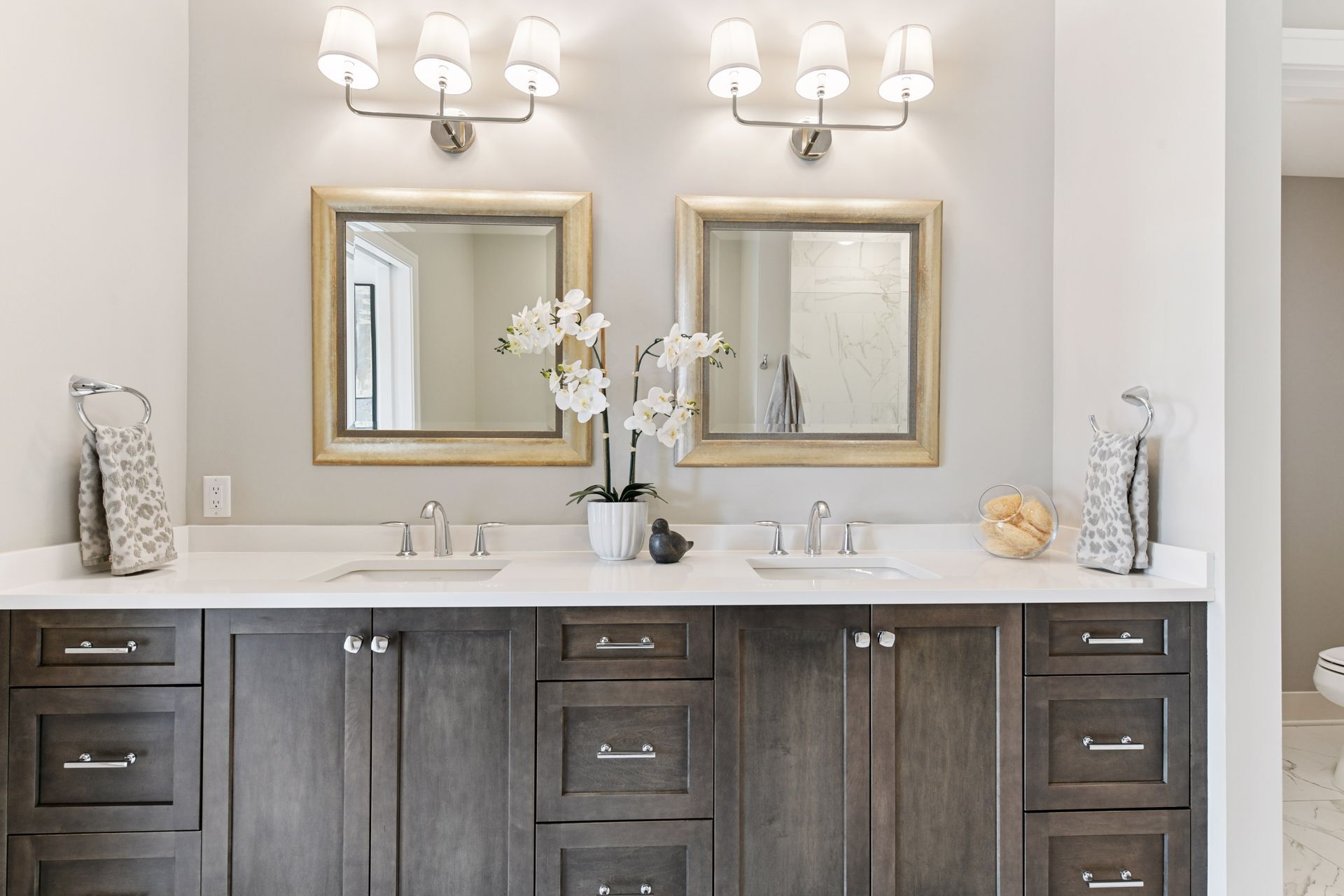 Dual sink and vanity areas, plenty of cabinet space for storage - 222 Ferndale Rd S