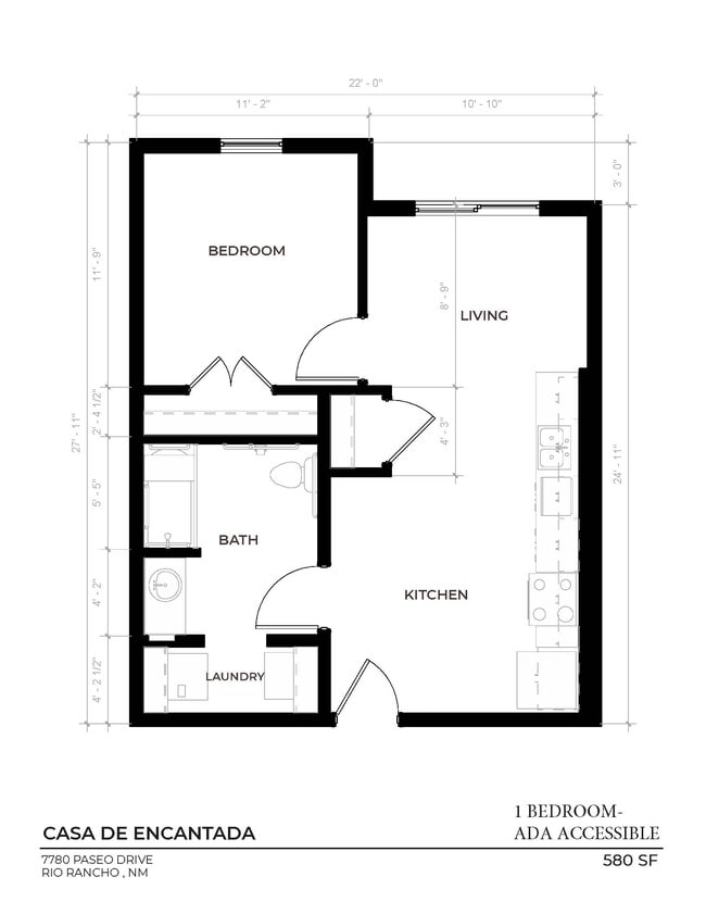 One Bedroom - 575 SF ADA - Casa de Encantada Senior Apartments