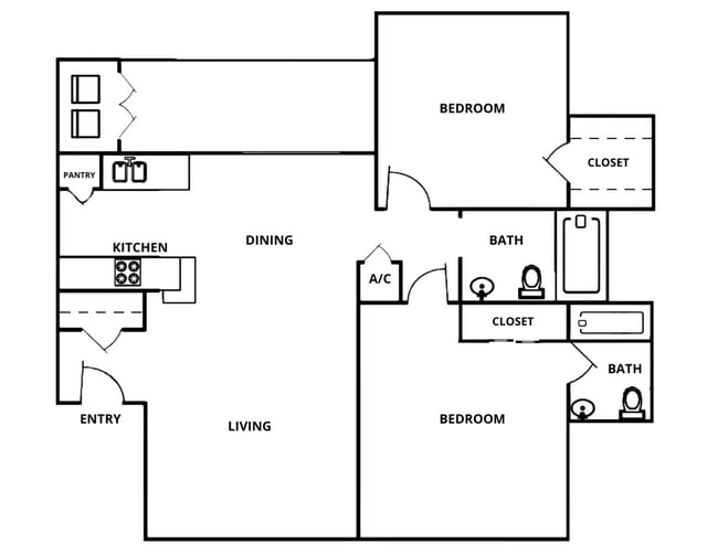 2 beds x 2 baths 845 sq.ft - Ashford Cove