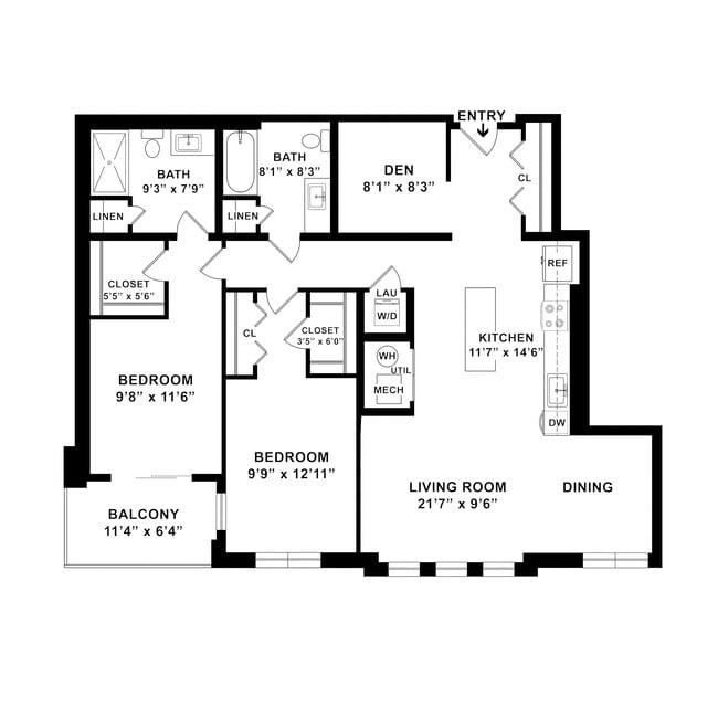 B7D Floor plan W Dimensions - Courthouse Square Apartments
