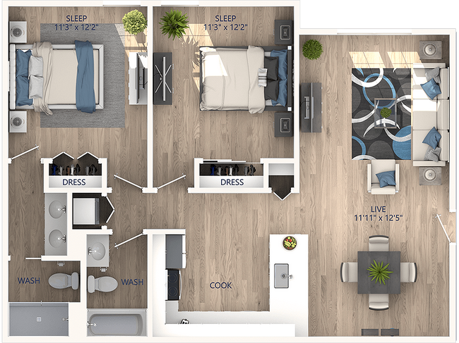 2x2 Primo Floorplan - Forest Vale Apartments