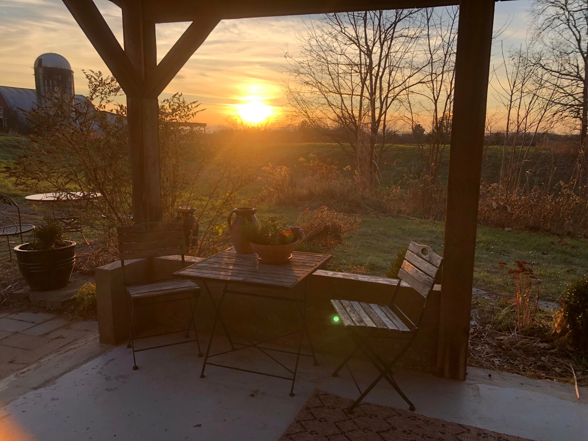 Sunset in the fall from Pergola - 388 Eichybush Rd