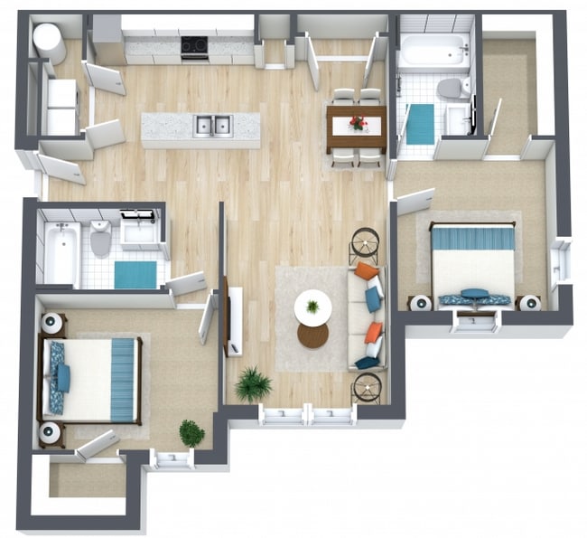 Monroe 2 Bedroom - Level 1 - 3D Floor Plan.jpg - Monroe Landings