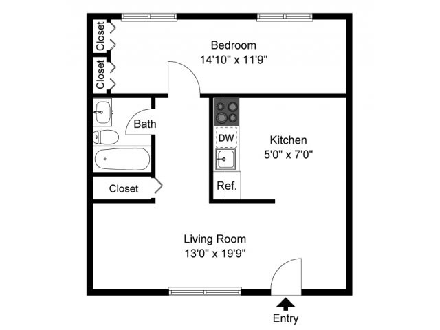 One bedroom floor plan - Concord Court Apartments