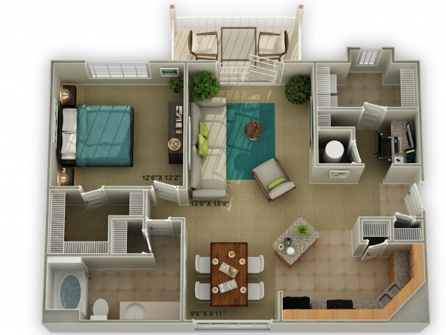 The Carriage One Bedroom Floor Plan - Walden at Oakwood