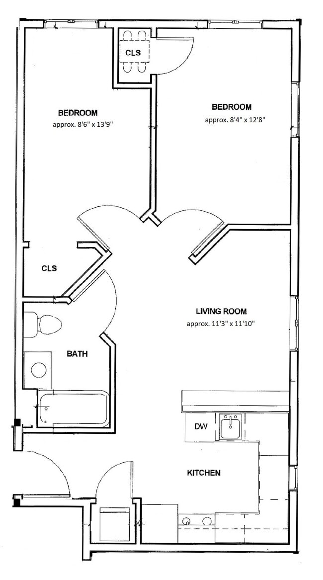 E2 Southeast Corner - 2bd/2person (floor plan) - The Elements