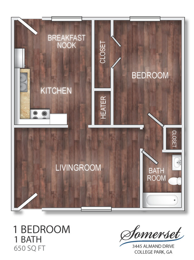 1 Bedroom Floorplan - Somerset Apartment