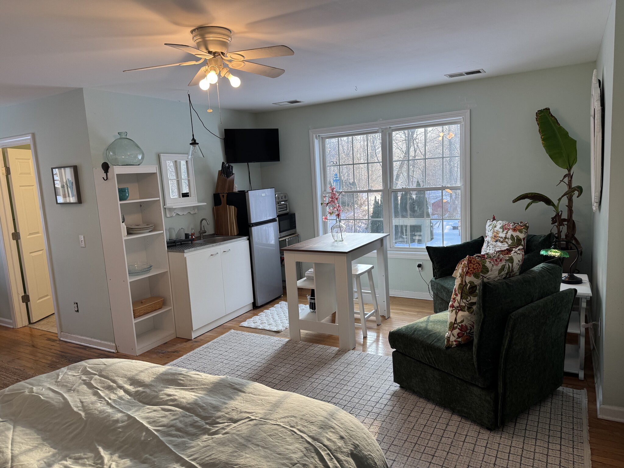 Kitchenette w refrigerator/freezer, airfryer/toaster, microwave, 2-burner cooktop, dishes, etc. - 81 Wiese Albert Rd