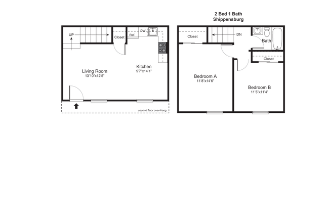2 Bedroom - 1 Bathroom Floor Plan - Shippensburg Village Townhomes