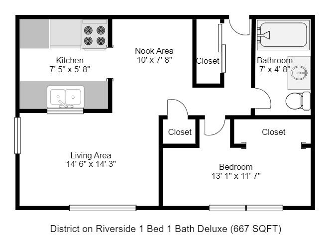 1 Bed 1 Bath Deluxe - The District on Riverside