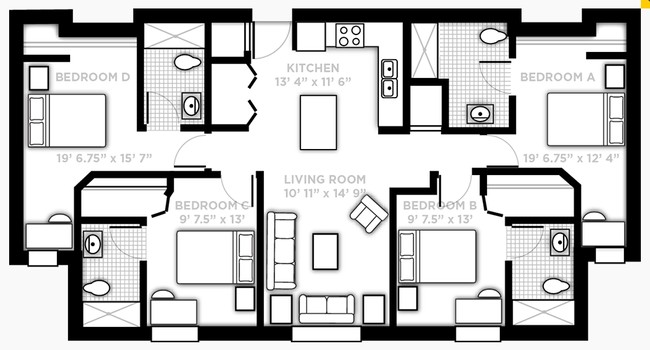 4BR/4BA - NorthView Student Apartments