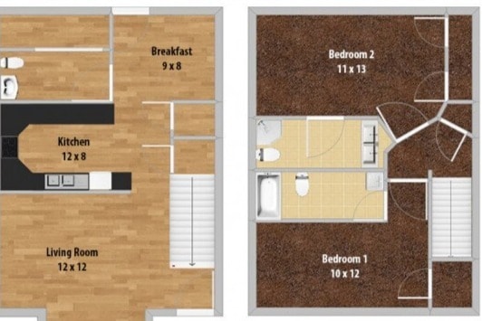 A floor plan 2 bed 2.5 bath no garage - HarborTown Villas