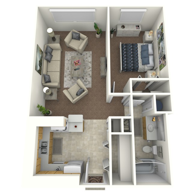 1BR/1BA Floorplan - The Bluffs