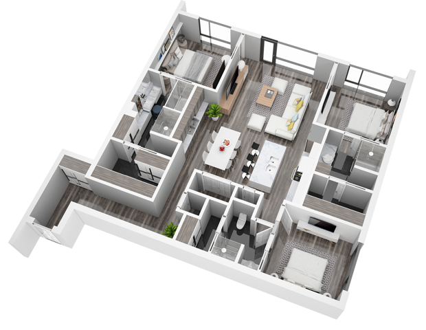 Unit A - Three Bedroom Floor Plan - 3525 Normandy closed