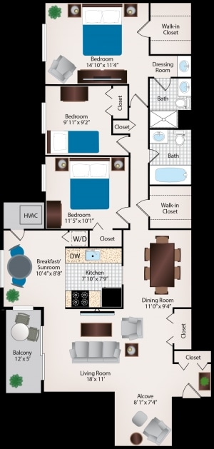 3 Bedroom with Alcove - Country Place