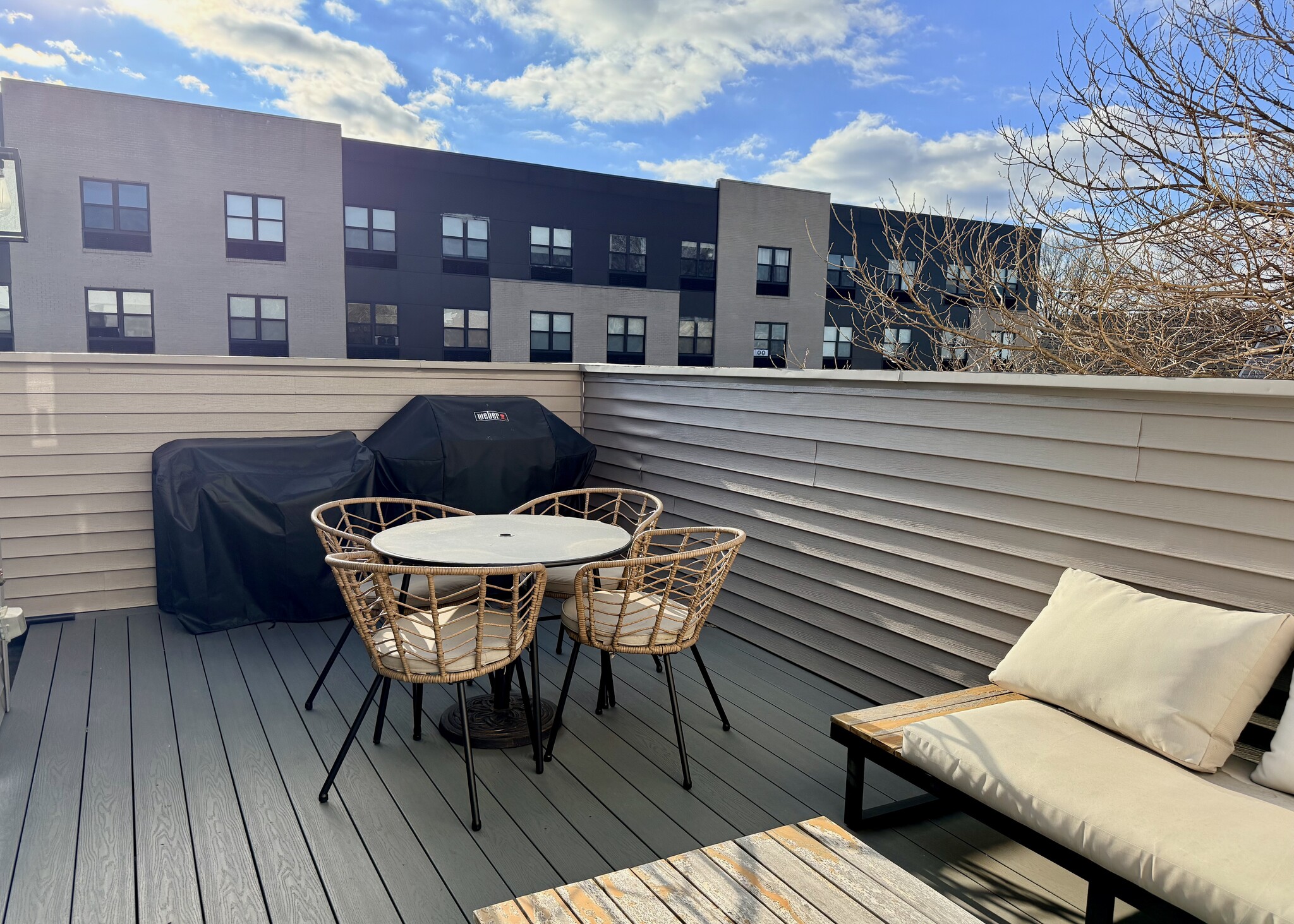 Exclusive Roof Deck with Space for Dining, Lounging, and Sunset Views - Furniture and Grill Provide - 443 Bergen Ave