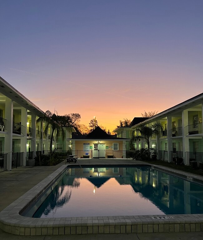 Pool at Sunset - Monterey Palms Apartments