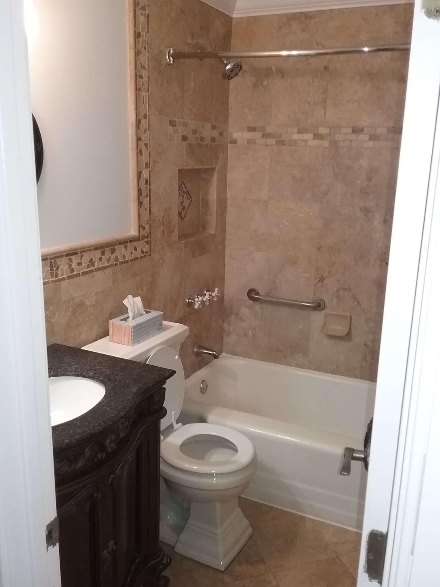 upgraded full bathroom with stone tile work and granite - 701 Rosalyn Dr
