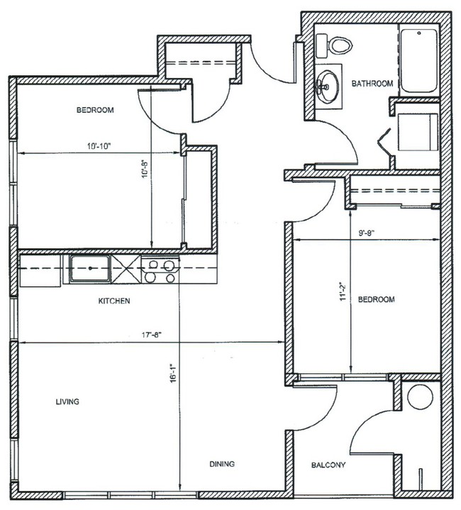 2x1A - SE Corner Two Bed One Bath with Balcony and Storage - Moreland Crossing