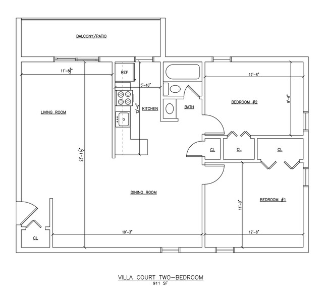 Two Bedroom Floor Plan - Villa Court