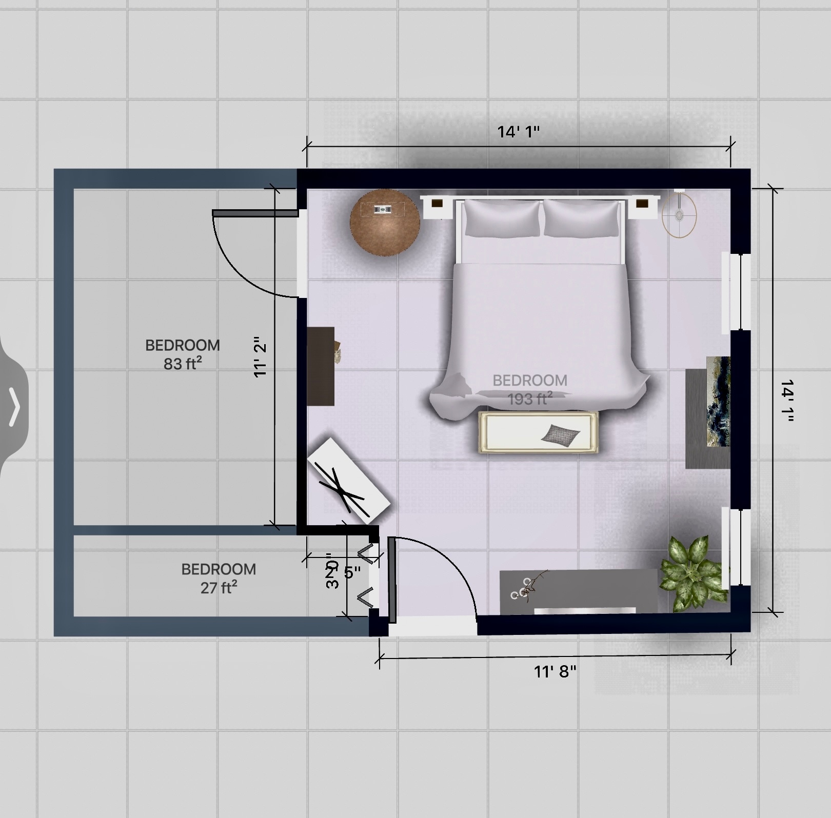 Primary Bedroom with walk in closet floor plan - 407 Clubview Dr