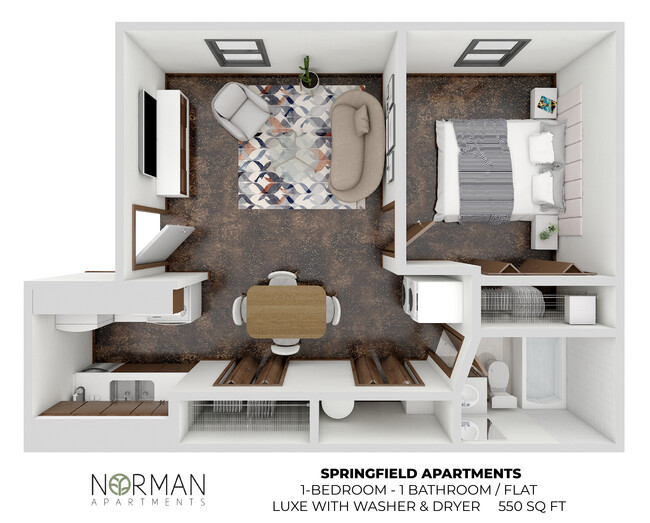 1 Bedroom Flat luxe with Washer/Dryer 550 sq-ft - Springfield Apartments