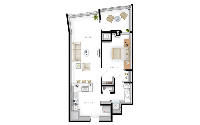 The Bridges Dinkytown A6 1x1 Floor Plan - The Bridges Dinkytown