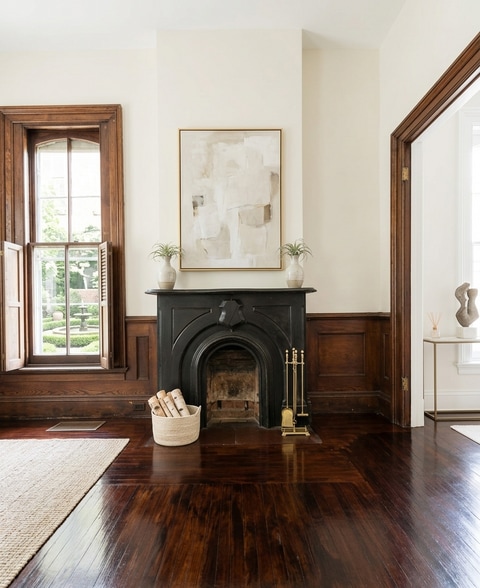 Original stone fireplace adds a cozy and traditional charm to the living space - 87 Prospect Ave