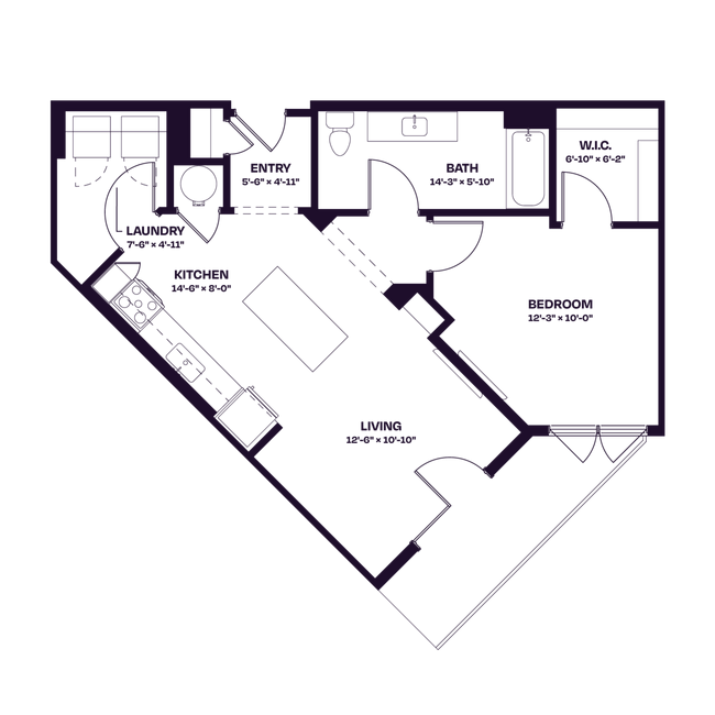 Oberon A2 ADA One Bedroom Floor Plan - Oberon