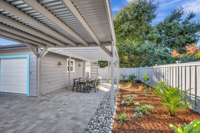 side yard with new tropical plantings - 163 California Ave