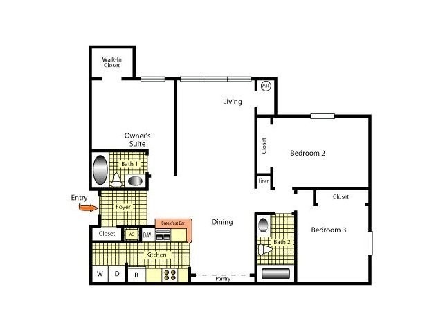 3/2 Floor Plan - Brandon Crossing