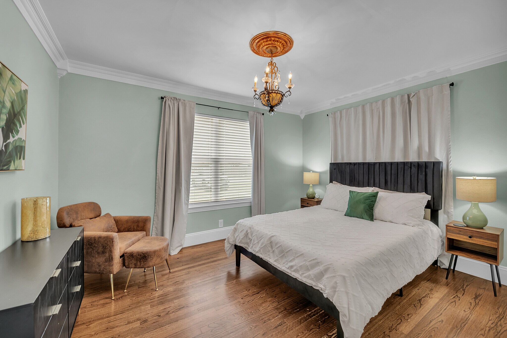 Fully furnished bedroom with premium bedding and a private coded door lock. - 2301 North Dr