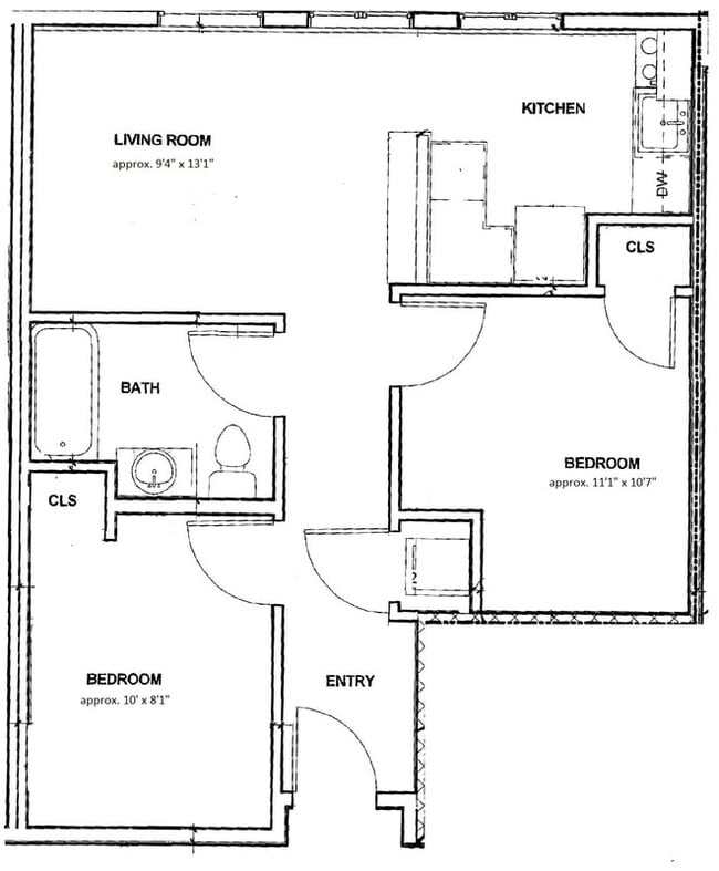 E2 Economy - 2bd/2person (floor plan) - The Elements