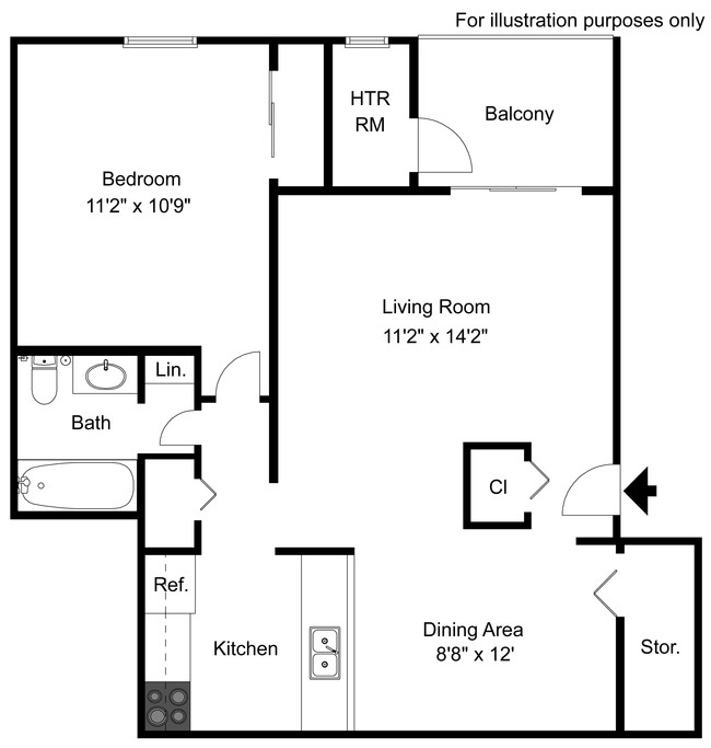 One Bedroom One Bathroom Model: 1 - Capitol Commons Apartments and Townhomes