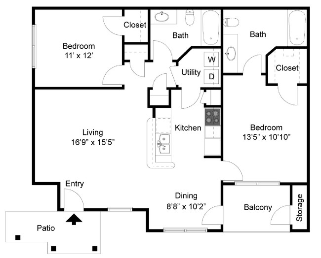 Large Ground 2 Bed Floor 2D - Highpoint at Pella