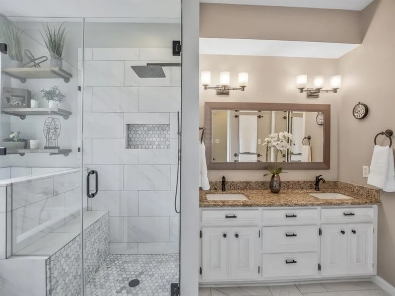 updated primary bath with granite countertops - 6035 Spring Creek Grove Ln