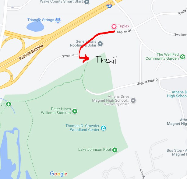 A few steps away to access the trails at Lake Johnson - 5508 Kaplan Dr