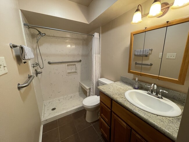 Downstairs bathroom with updated walk in shower - 716 Heavens Dr