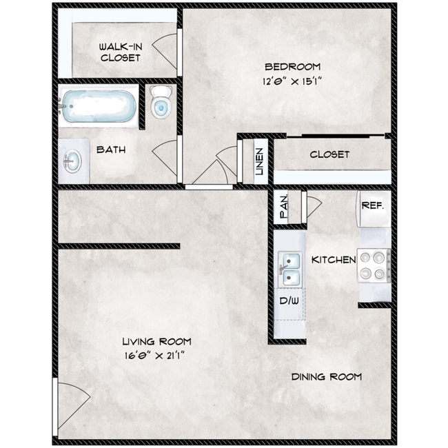 439 sq ft - 1 bed 1 bath.png - The Citadel at Med Center Houston Apartments