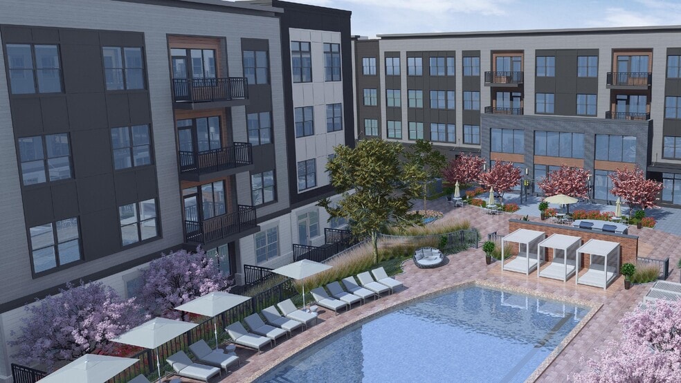 Landscaped courtyard with pool and sundeck - Avalon Parsippany
